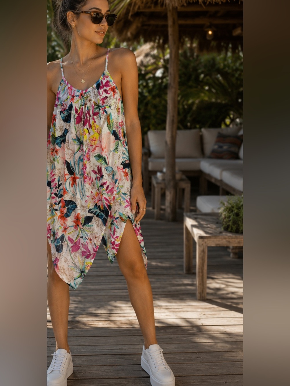 Minah  Floral Spaghetti-Strap Dress in Bright Multicolor